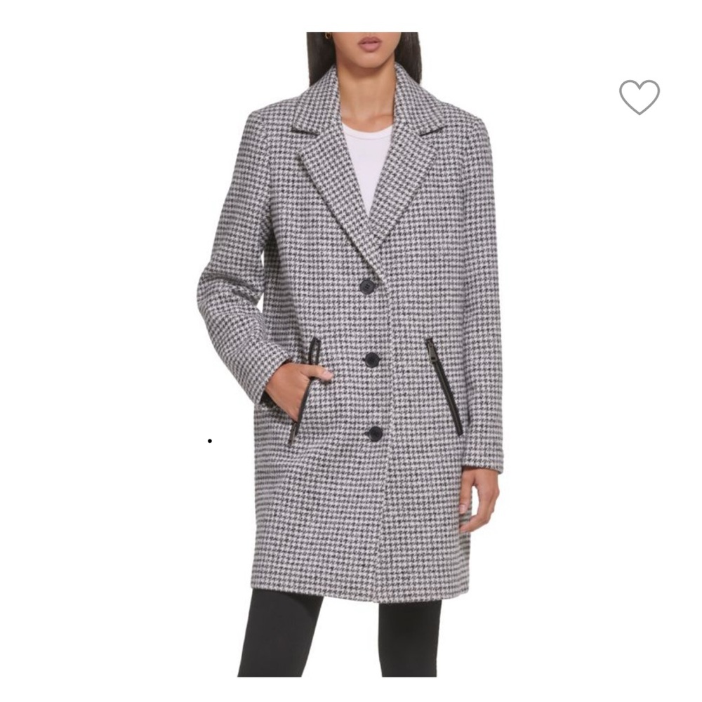 Houndstooth Wool Blend Coat